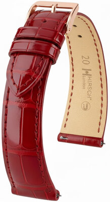correa de cuero Hirsch London L 04307020-7, rojo, piel de aligátor, longitud L, Quick Release