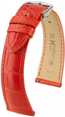 correa de cuero Hirsch London L 04307029-2, rojo, piel de aligátor, longitud L, Quick Release