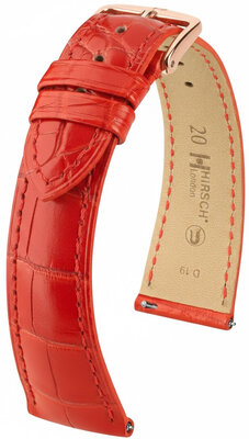 correa de cuero Hirsch London L 04307029-7, rojo, piel de aligátor, longitud L, Quick Release