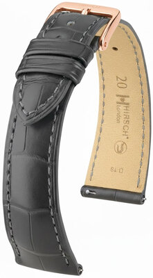 correa de cuero Hirsch London L 04307039-7, gris, piel de aligátor, longitud L, Quick Release