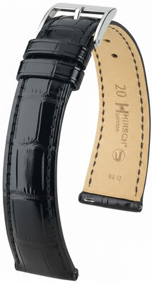 Correa de cuero Hirsch London L 04307050-2, negro, piel de aligátor, longitud L, Quick Release