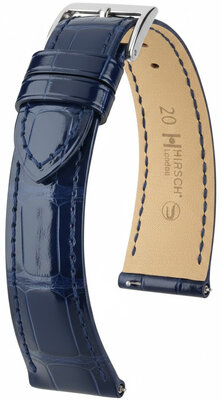 correa de cuero Hirsch London L 04307080-2, azul, piel de aligátor, longitud L, Quick Release