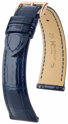 correa de cuero Hirsch London L 04307080-7, azul, piel de aligátor, longitud L, Quick Release