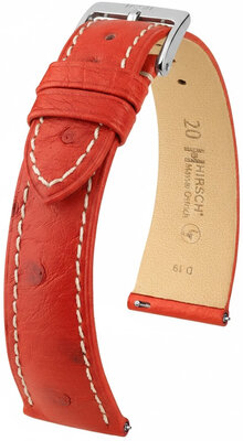 Correa de piel Hirsch Massai Ostrich 04262121-2, rojo, piel de avestruz, Quick Release