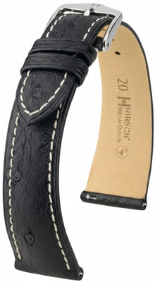 Correa de piel Hirsch Massai Ostrich 04262151-2, negro, piel de avestruz, Quick Release