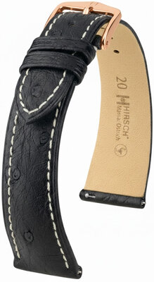Correa de piel Hirsch Massai Ostrich 04262151-7, negro, piel de avestruz, Quick Release