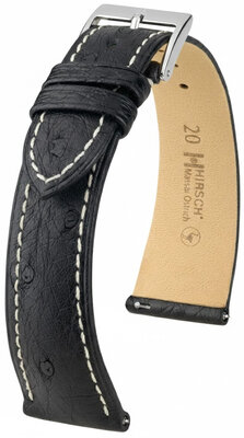 correa de cuero Hirsch Massai Ostrich L 04262051-2, negro, piel de avestruz, longitud L, Quick Release