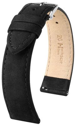 correa de cuero Hirsch Osiris Nubuk L 03433050-2, negro, piel de becerro, longitud L, Quick Release