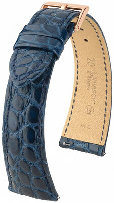 Correa de cuero Hirsch Regent L 04107089-7, azul, piel de aligátor, longitud L, Quick Release