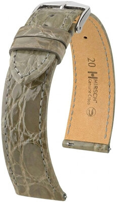 correa de cuero Hirsch Genuine Croco L 01808030-2, gris, piel de cocodrilo, longitud L, Quick Release