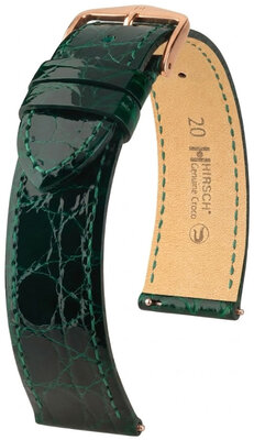 Correa de piel Hirsch Genuine Croco 01808140-7, verde, piel de cocodrilo, Quick Release
