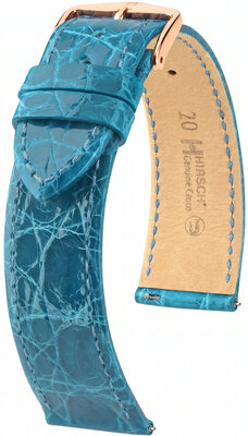 Correa de piel Hirsch Genuine Croco 01808183-7, azul, piel de cocodrilo, Quick Release