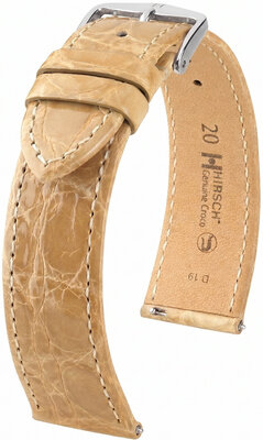 Correa de piel Hirsch Genuine Croco 01808190-2, beige, piel de cocodrilo, Quick Release