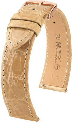 Correa de piel Hirsch Genuine Croco 01808190-7, beige, piel de cocodrilo, Quick Release