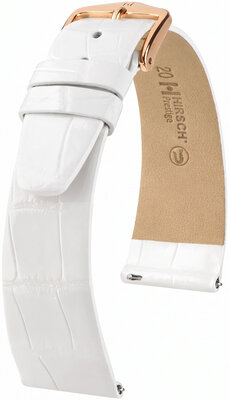 Correa de piel Hirsch Prestige 02207100-7, blanco, piel de aligátor, Quick Release