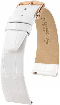 Correa de cuero Hirsch Prestige L 02207000-7, blanco, piel de aligátor, longitud L, Quick Release