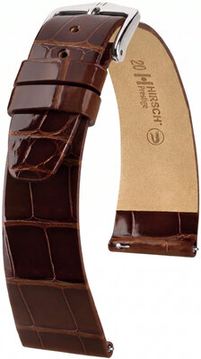 Correa de cuero Hirsch Prestige L 02207010-2, marrón, piel de aligátor, longitud L, Quick Release
