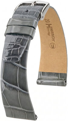 Correa de cuero Hirsch Prestige L 02207030-2, gris, piel de aligátor, longitud L, Quick Release