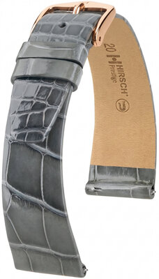 Correa de cuero Hirsch Prestige L 02207030-7, gris, piel de aligátor, longitud L, Quick Release