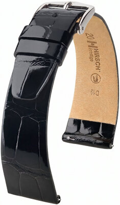 Correa de cuero Hirsch Prestige L 02207050-2, negro, piel de aligátor, longitud L, Quick Release