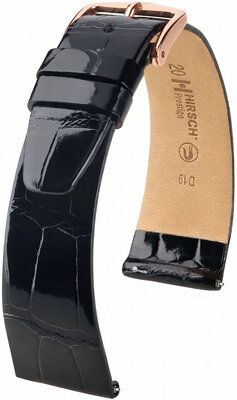 Correa de cuero Hirsch Prestige L 02207050-7, negro, piel de aligátor, longitud L, Quick Release