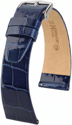 correa de cuero Hirsch Prestige L 02207080-2, azul, piel de aligátor, longitud L, Quick Release