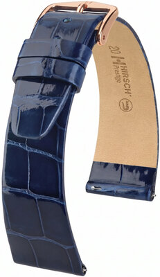 correa de cuero Hirsch Prestige L 02207080-7, azul, piel de aligátor, longitud L, Quick Release