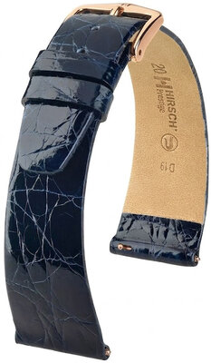 Correa de piel Hirsch Prestige 02208180-7, azul, piel de cocodrilo, Quick Release